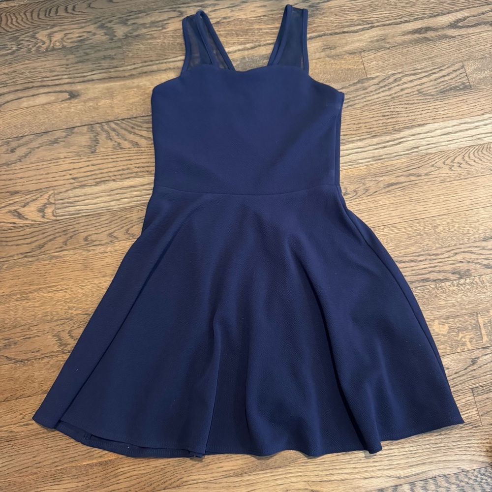 Aqua Navy Fit-and-Flare Dress with Double Straps